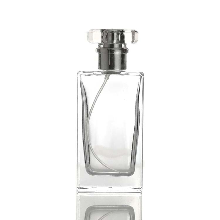 50ml empty refillable square glass perfume bottle with ps acrylic cap