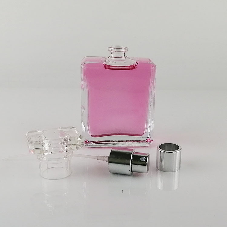 50ml empty refillable square glass perfume bottle with ps acrylic cap