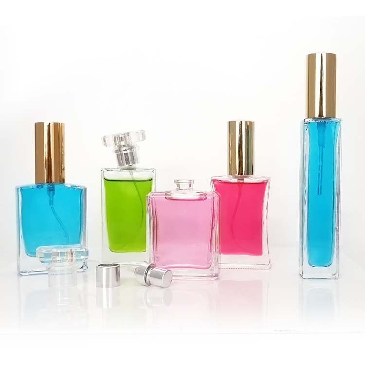 50ml empty refillable square glass perfume bottle with ps acrylic cap