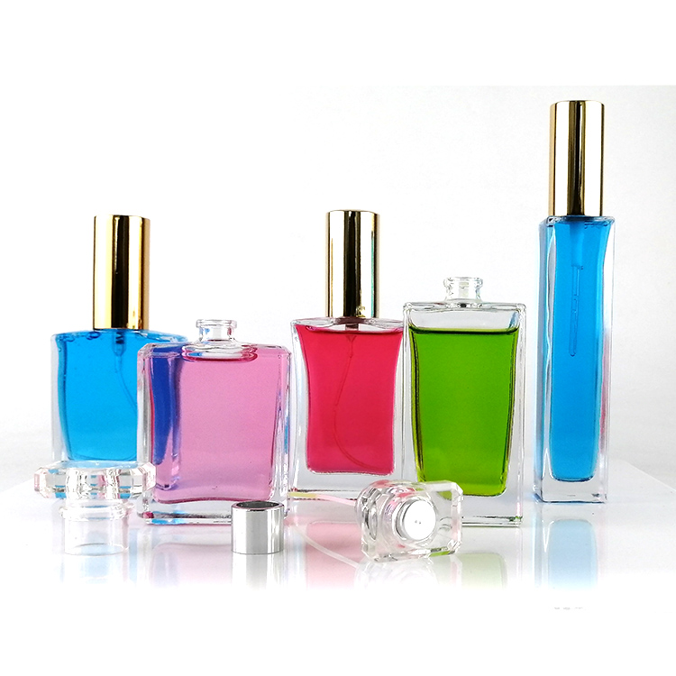 50ml empty refillable square glass perfume bottle with ps acrylic cap