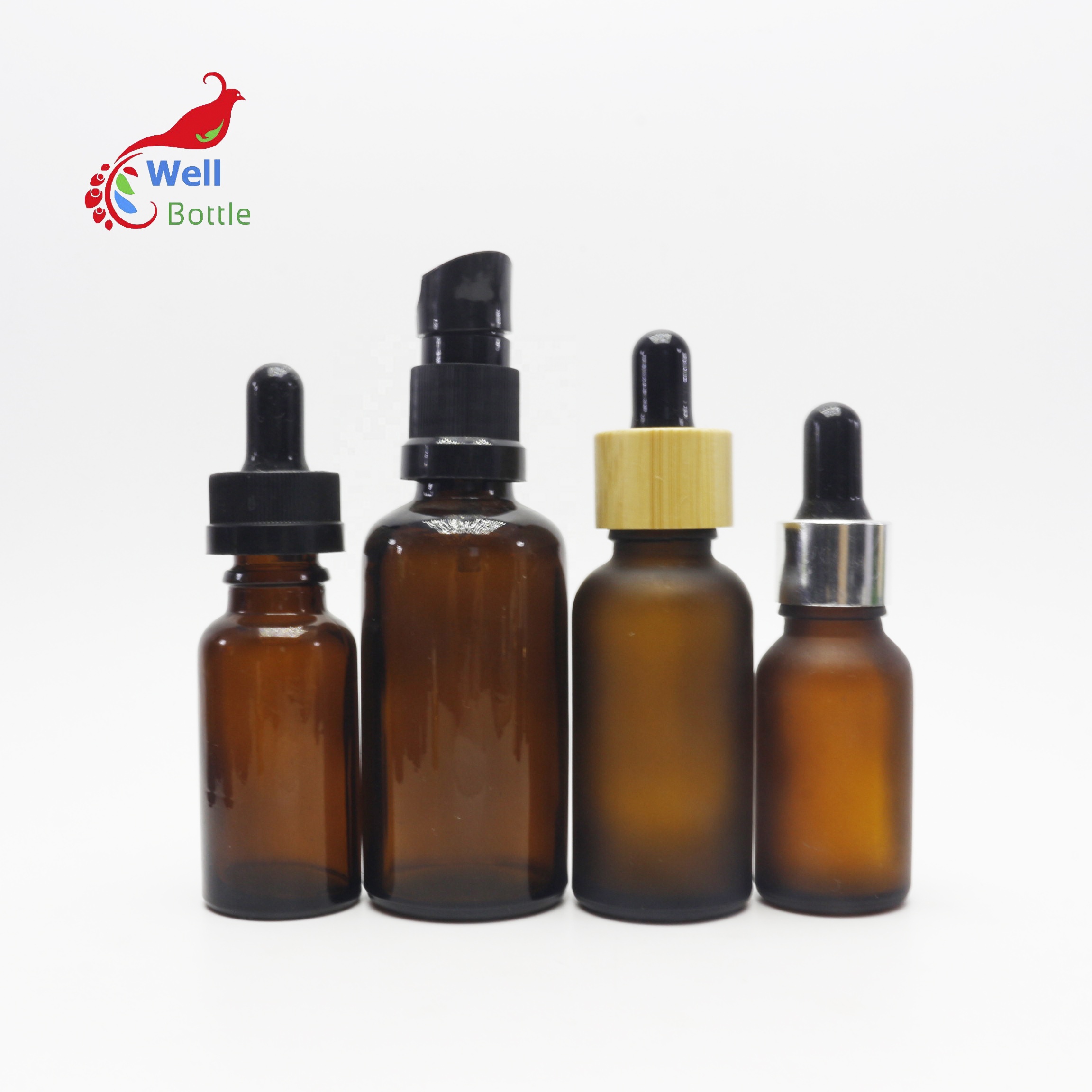 50ml frosted amber dropper glass bottle with bamboo cap for essential oil serum cosmetic packaging GB-79B