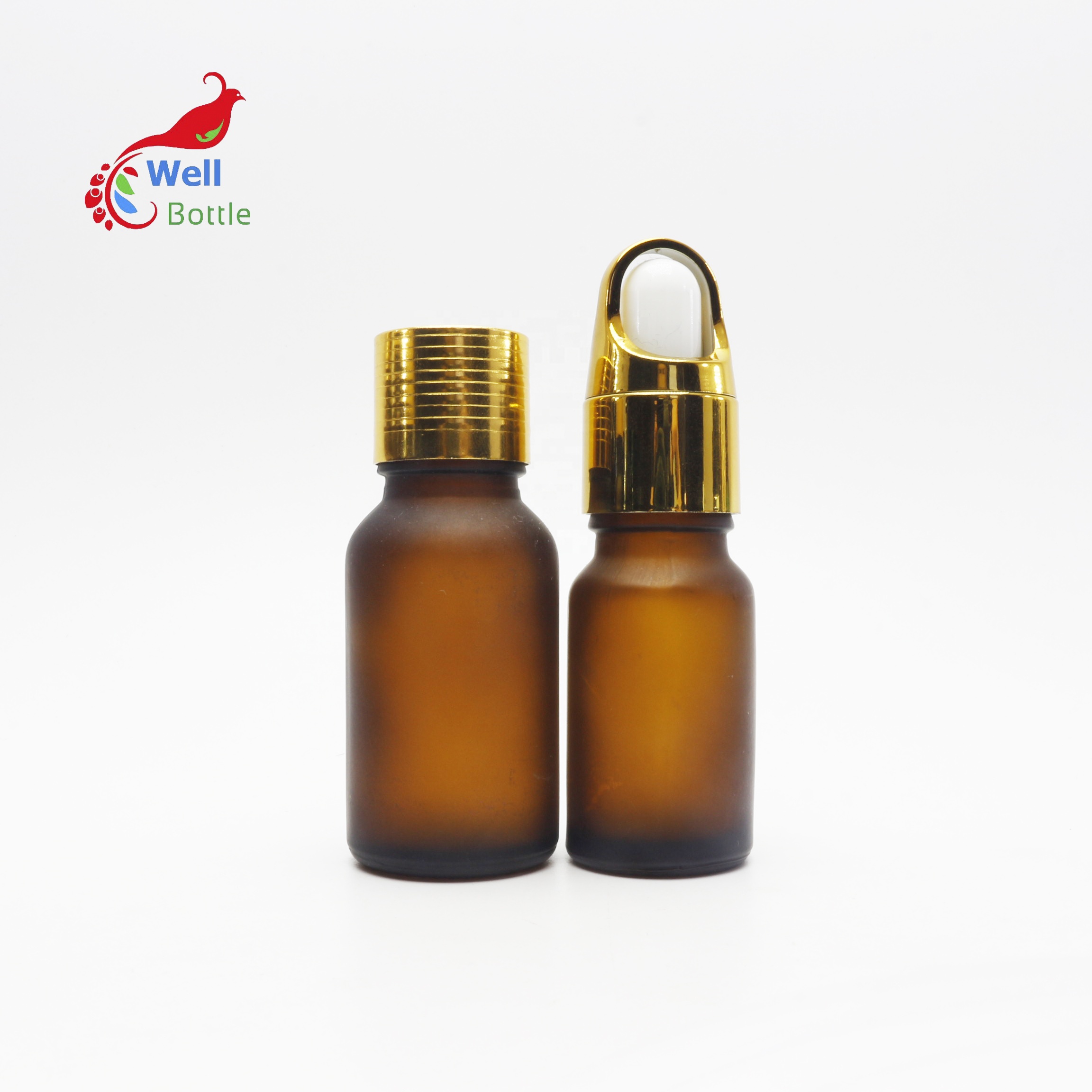 50ml frosted amber dropper glass bottle with bamboo cap for essential oil serum cosmetic packaging GB-79B