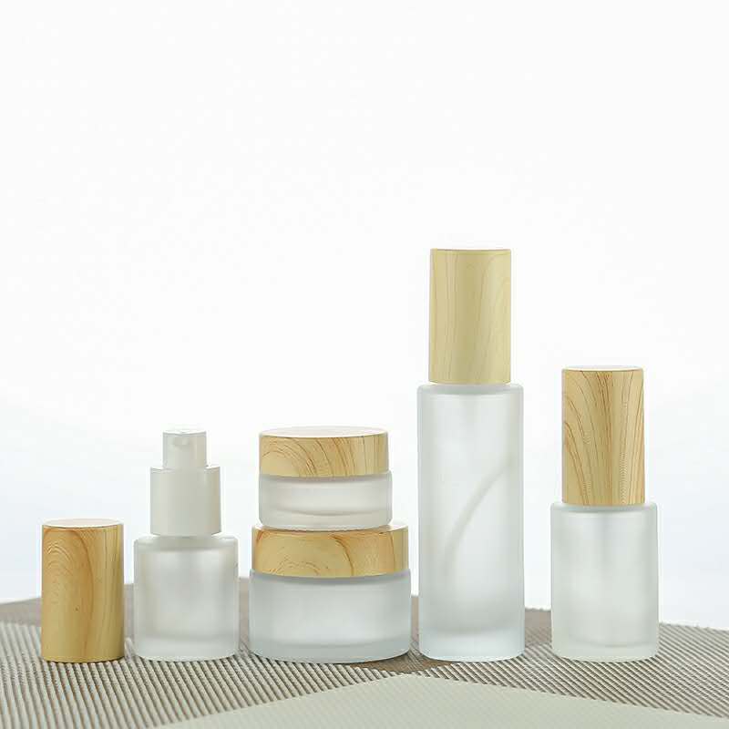 50ml frosted amber dropper glass bottle with bamboo cap for essential oil serum cosmetic packaging