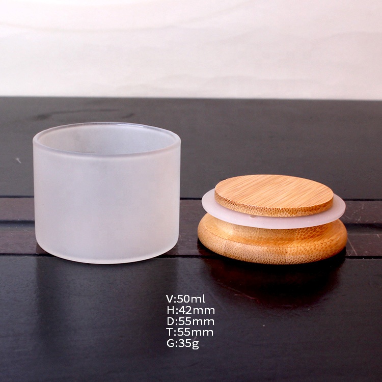 50ml frosted borosilicate Glass Food Storage Canister Jar Container With Airtight Bamboo Lid