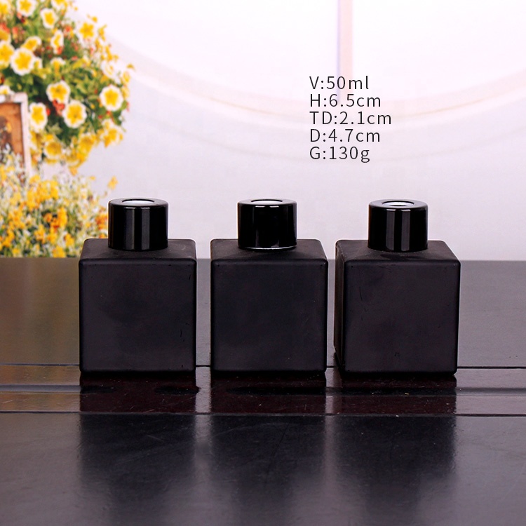 50ml glass aroma diffuser bottle matte black square glass bottles with black cap