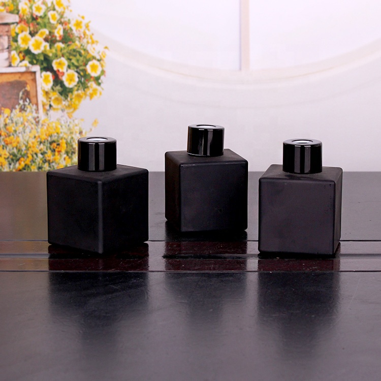 50ml glass aroma diffuser bottle matte black square glass bottles with black cap
