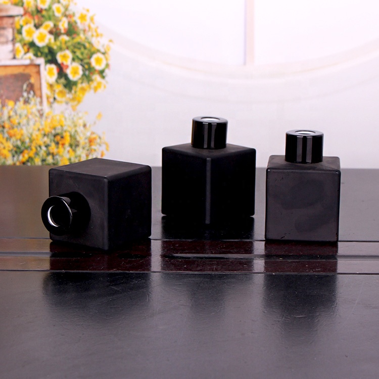 50ml glass aroma diffuser bottle matte black square glass bottles with black cap