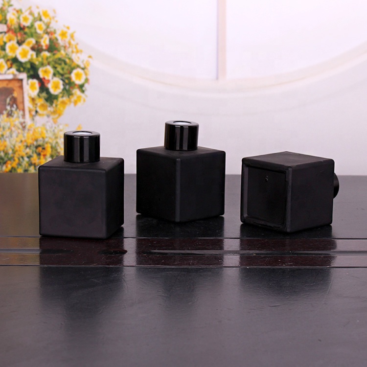 50ml glass aroma diffuser bottle matte black square glass bottles with black cap