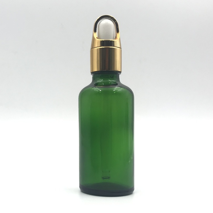 50ml green Skincare packaging set glass essential dropper bottles for oil with gold cap