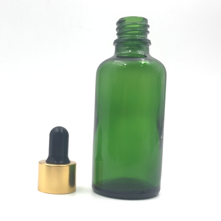 50ml green Skincare packaging set glass essential dropper bottles for oil with gold cap