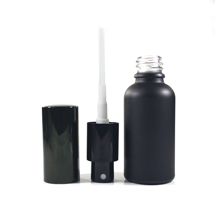 50ml matt frosted black glass essential oil perfume bottle with mist spray lid in stock