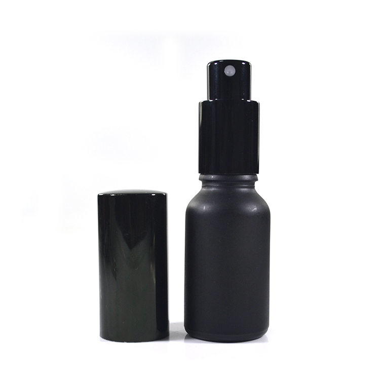 50ml matt frosted black glass essential oil perfume bottle with mist spray lid in stock