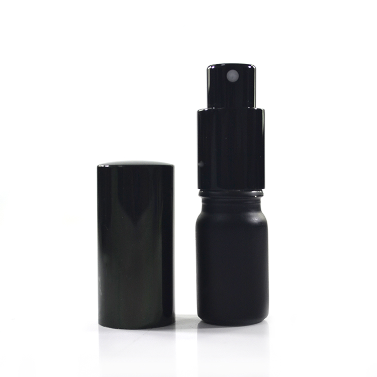 50ml matt frosted black glass essential oil perfume bottle with mist spray lid in stock