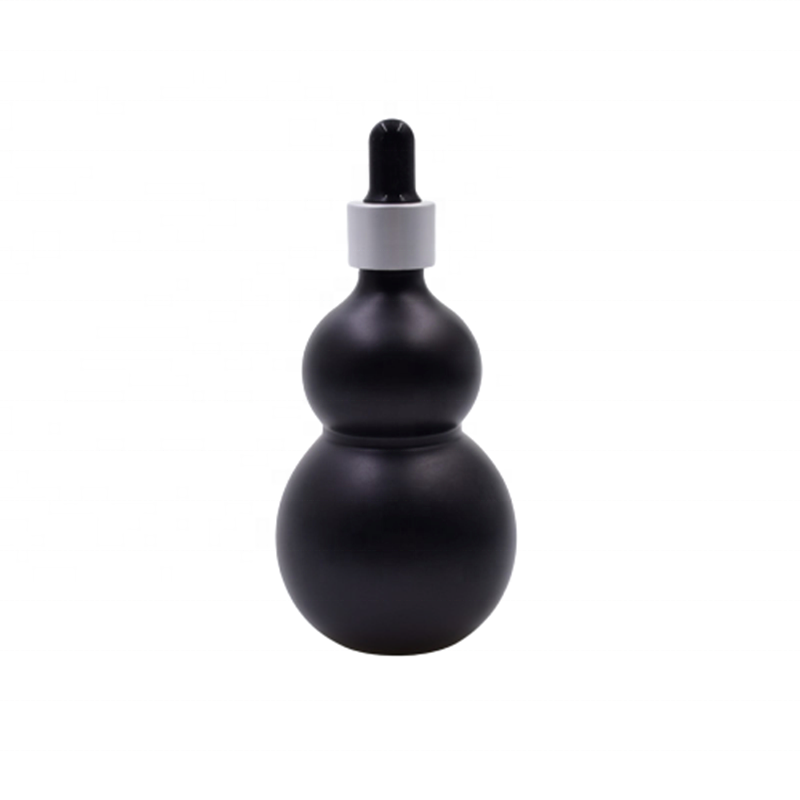 50ml matte black gourd cucurbit shape glass bottle for essential oil serum cosmetics packaging container with dropper pump cap