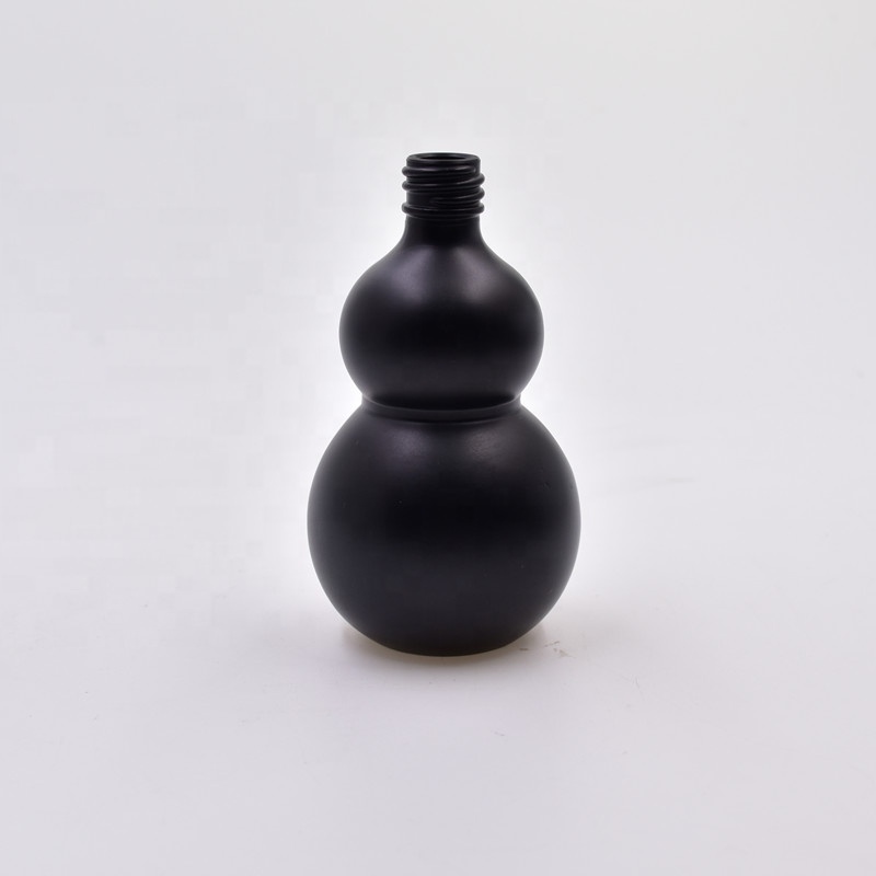 50ml matte black gourd cucurbit shape glass bottle for essential oil serum cosmetics packaging container with dropper pump cap