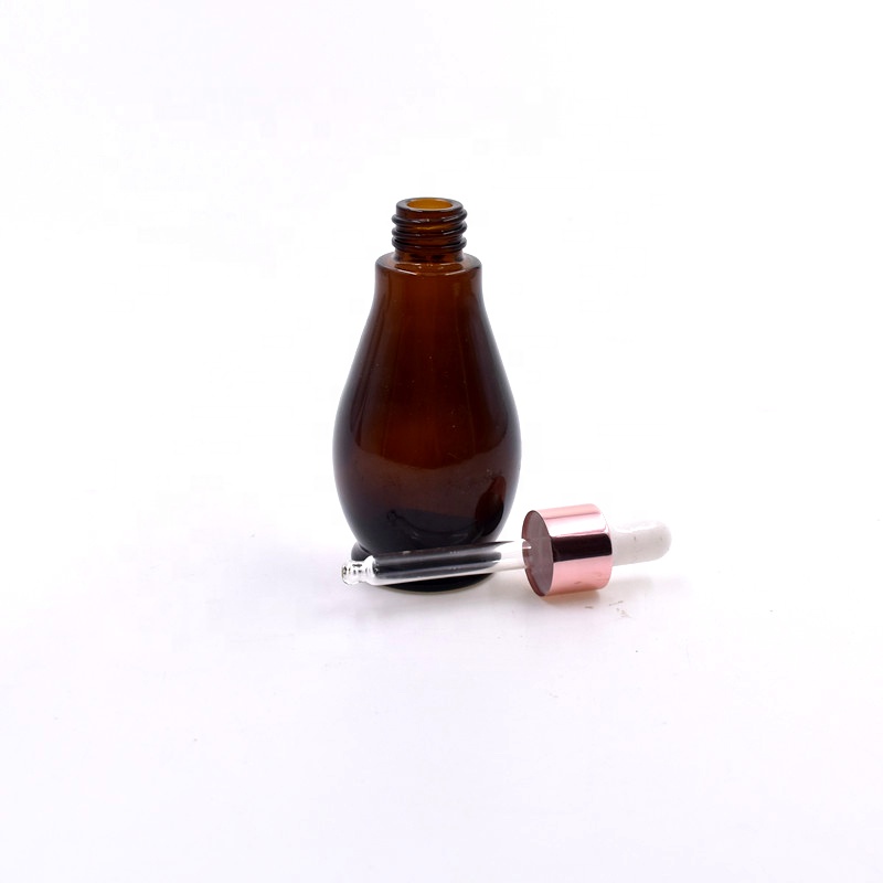 50ml new amber brown single gourd shape glass bottle for essential oil cosmetic packaging container with dropper spray pump cap