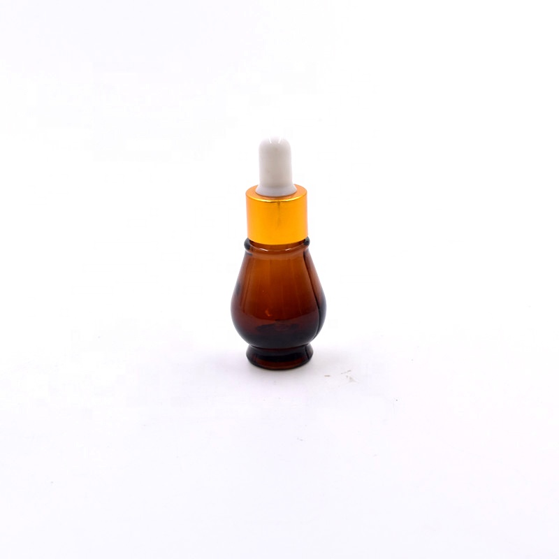 50ml new amber brown single gourd shape glass bottle for essential oil cosmetic packaging container with dropper spray pump cap