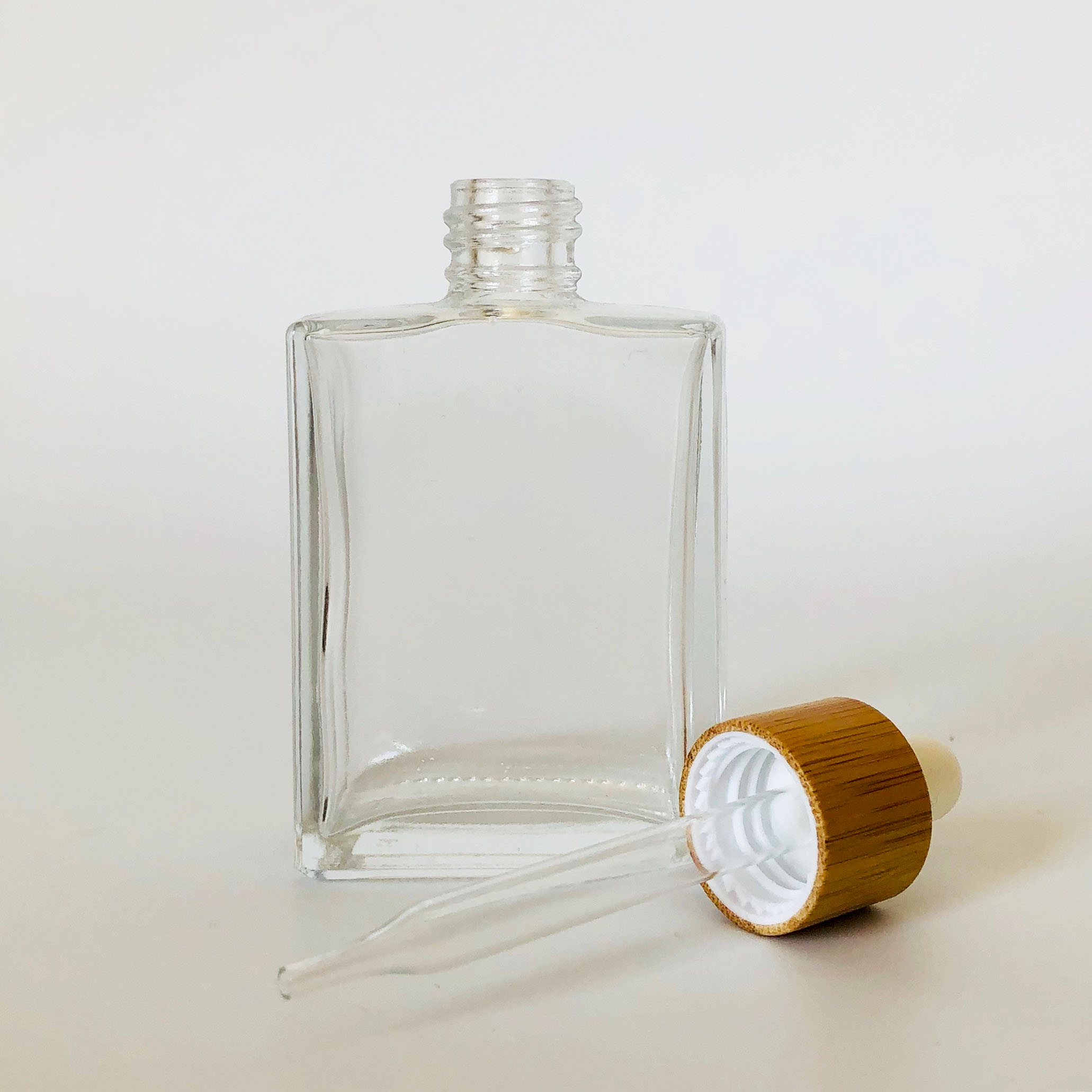50ml rectangle clear glass dropper bottle for essential oil with bamboo lid