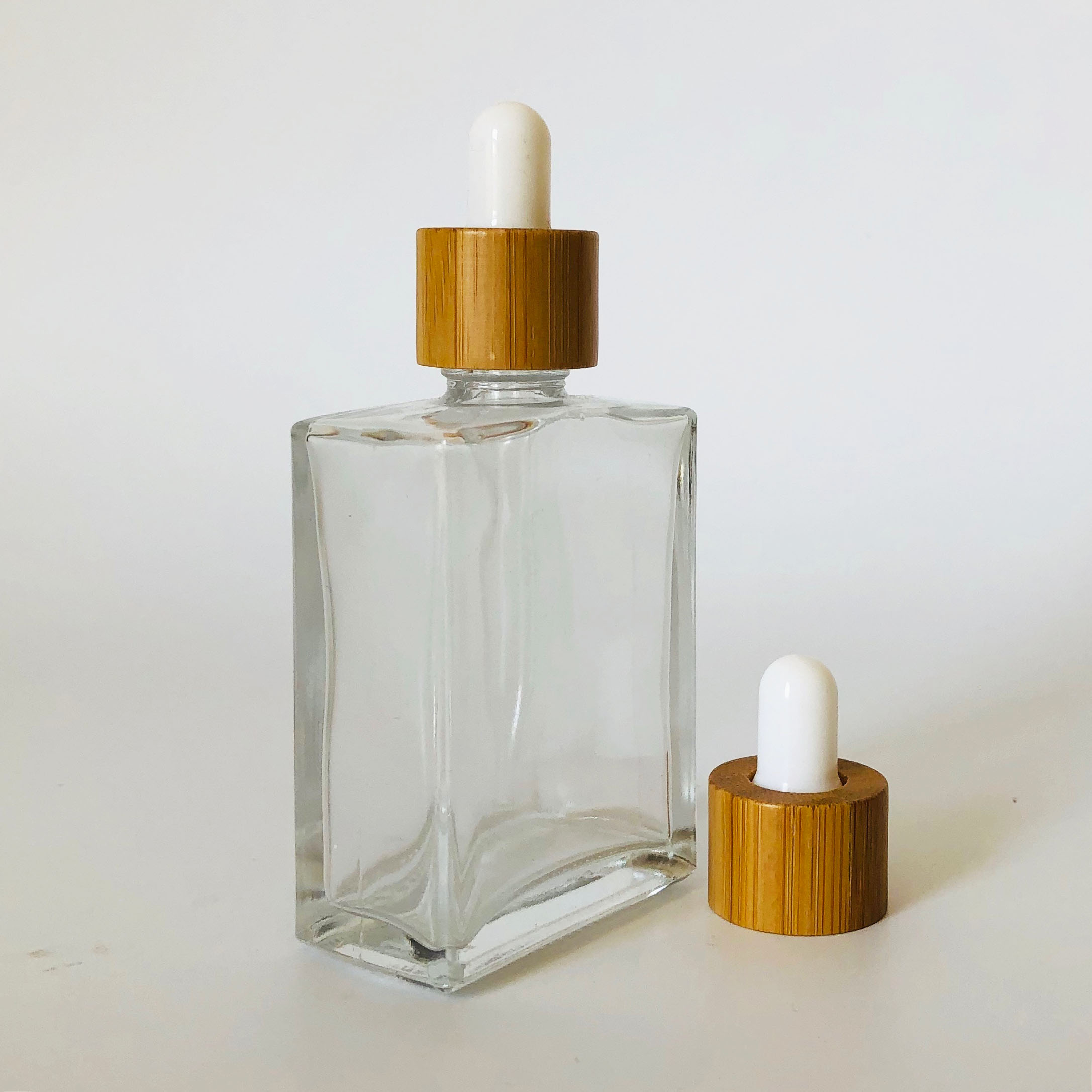 50ml rectangle clear glass dropper bottle for essential oil with bamboo lid
