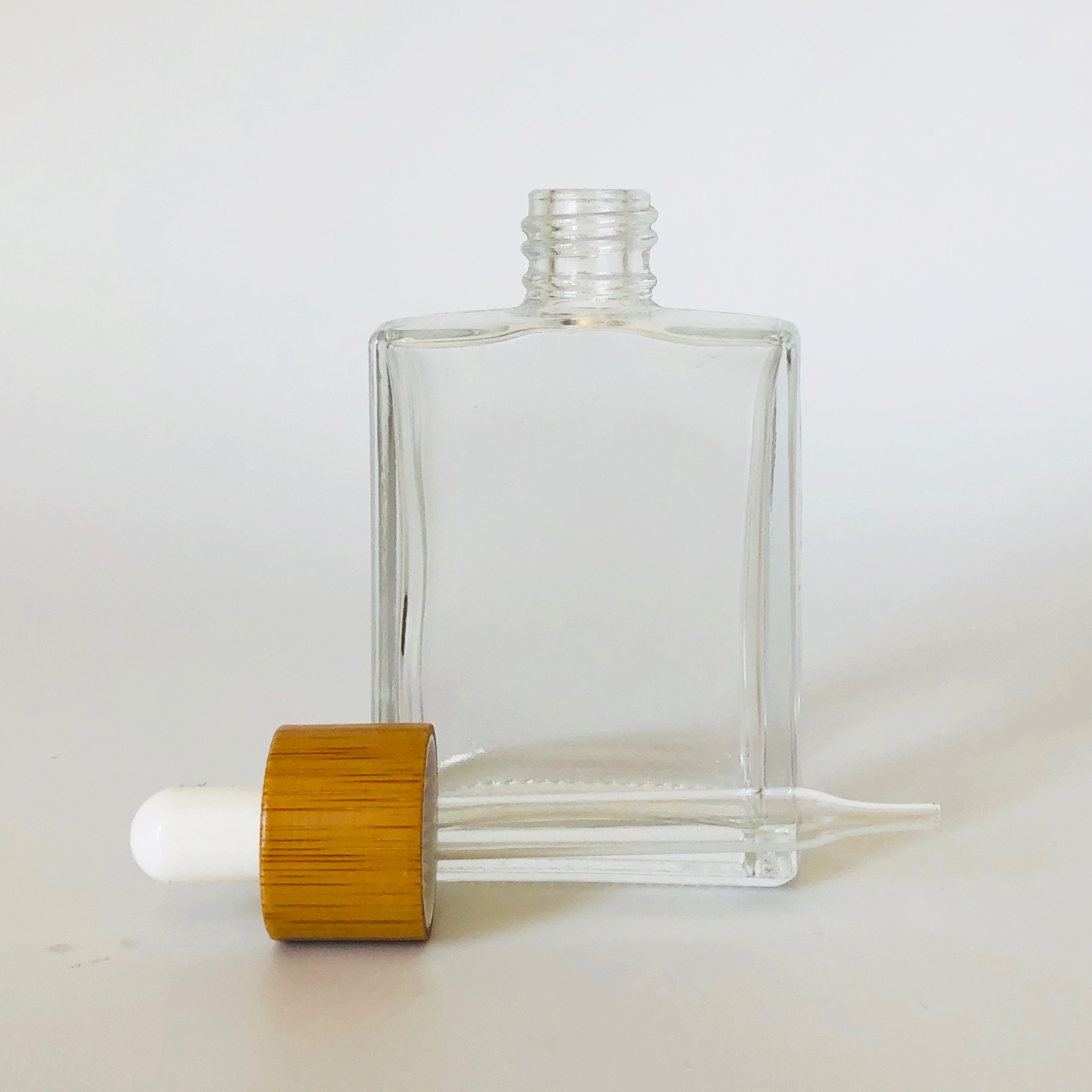 50ml rectangle clear glass dropper bottle for essential oil with bamboo lid
