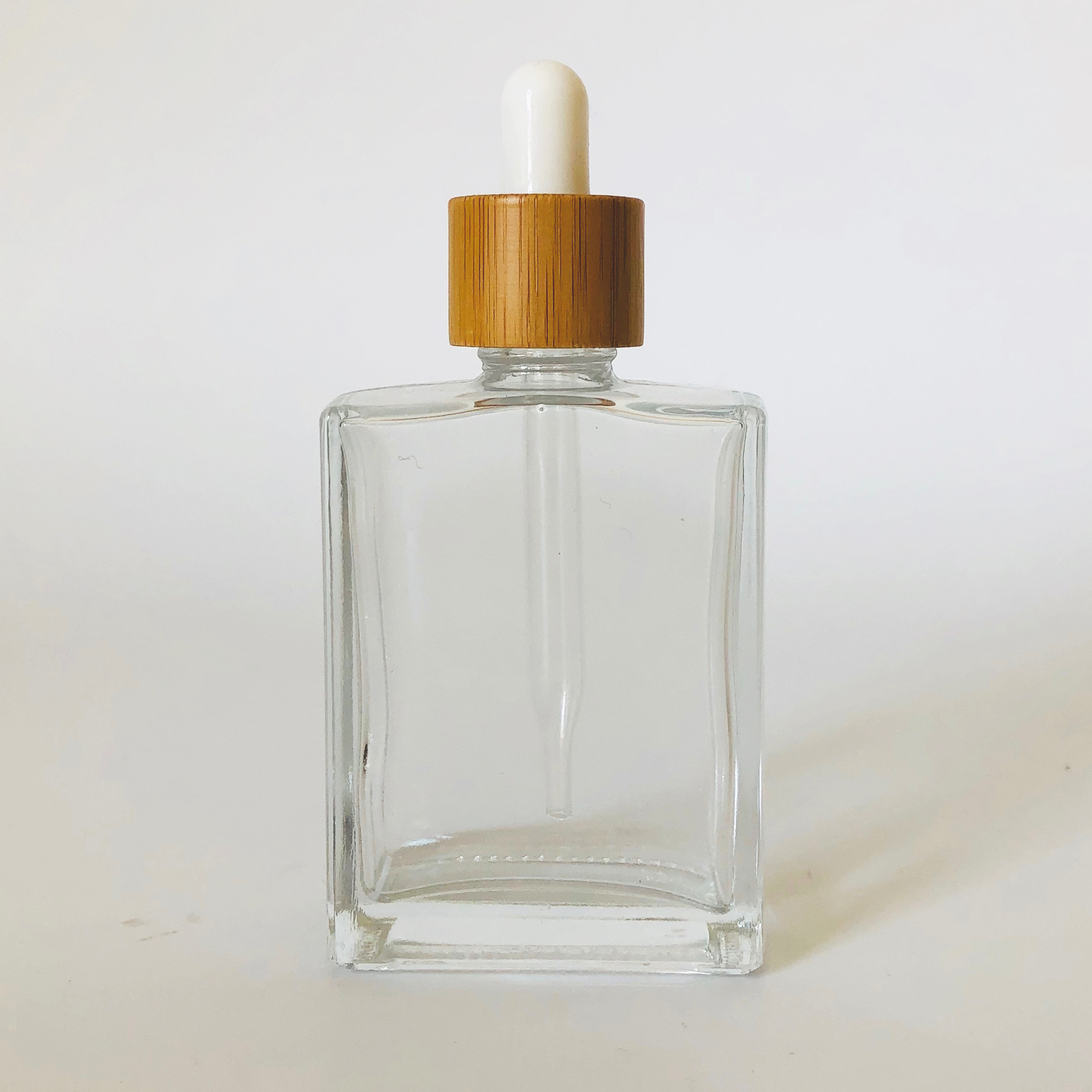 50ml rectangle clear glass dropper bottle for essential oil with bamboo lid