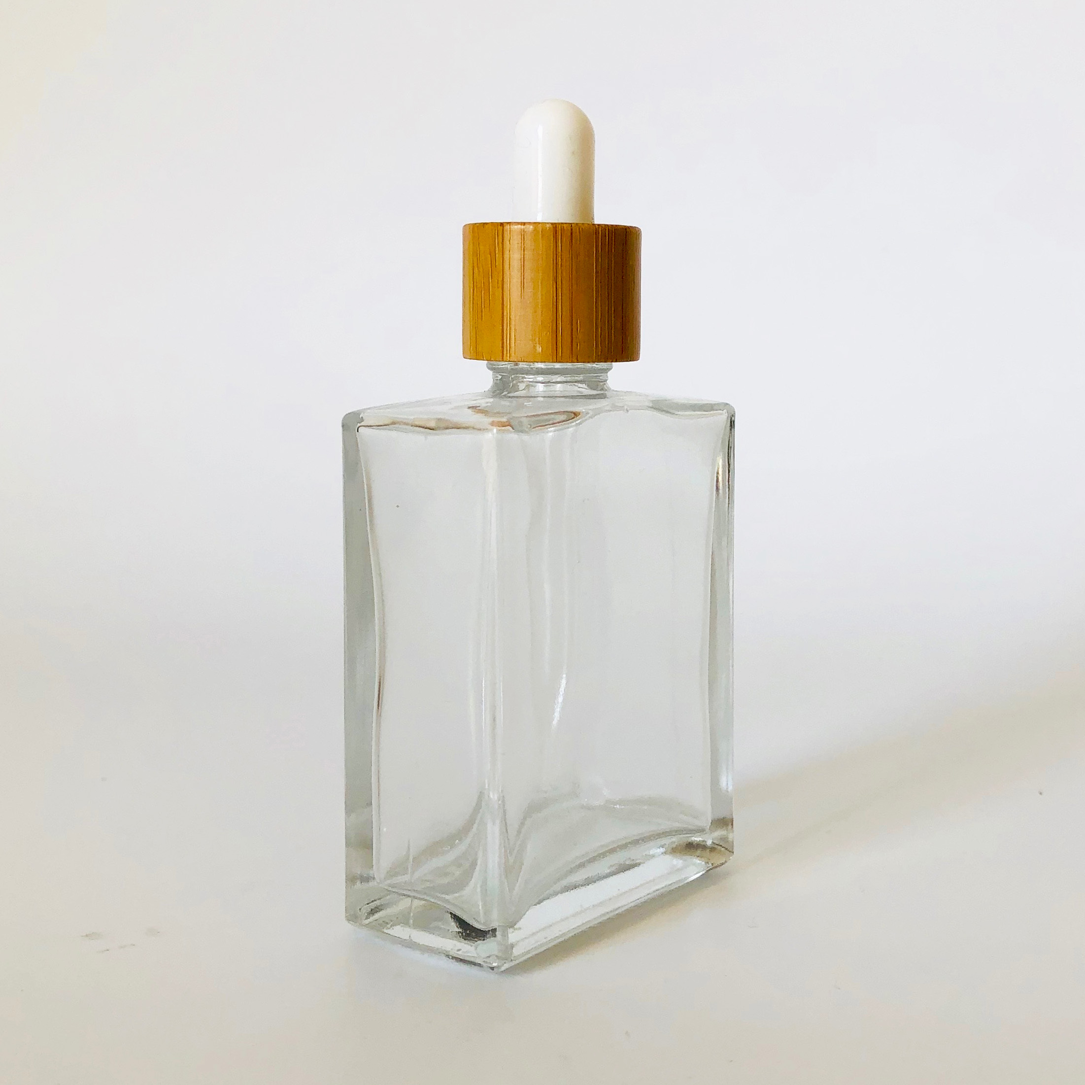 50ml rectangle clear glass dropper bottle for essential oil with bamboo lid
