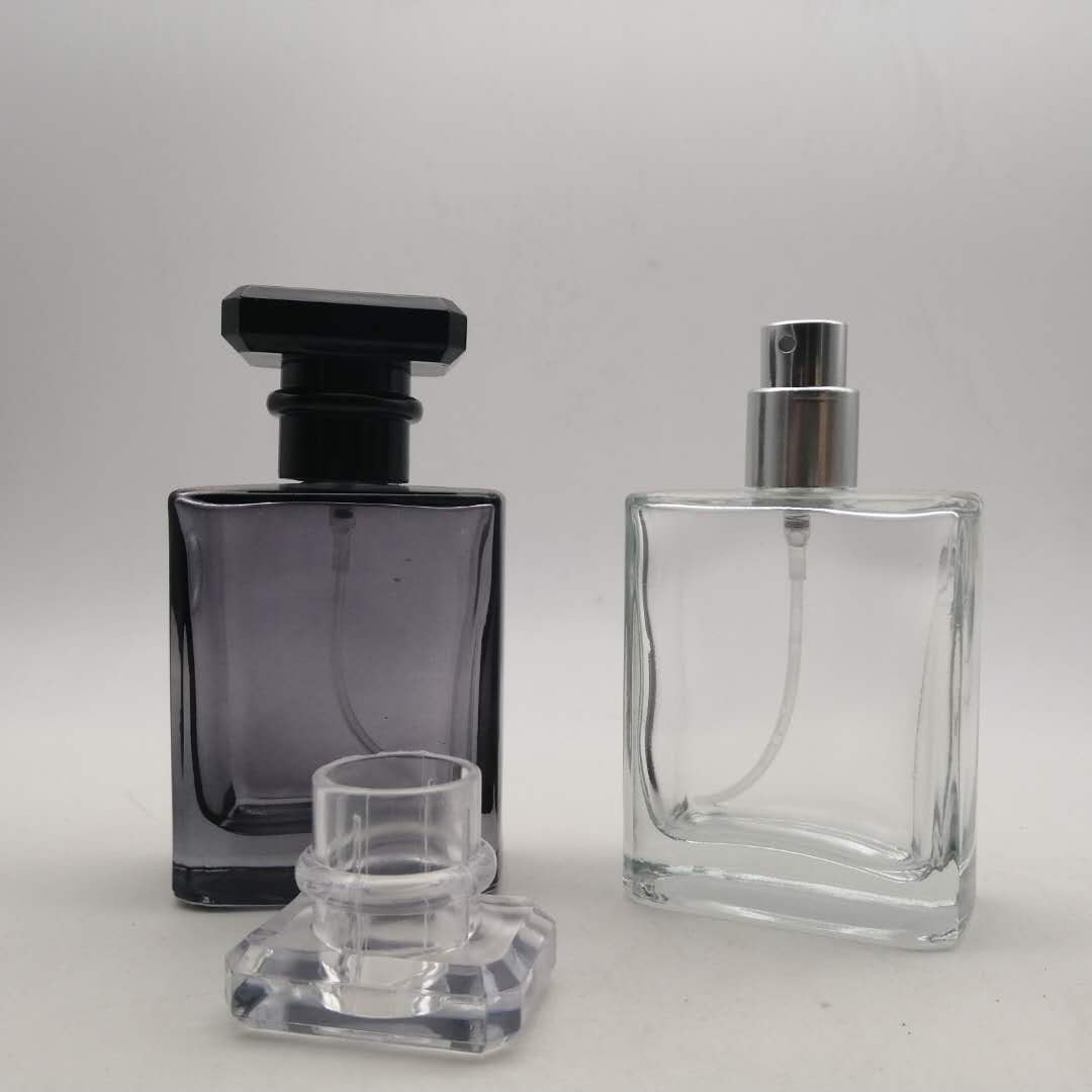 50ml refillable black square crystal glass spray perfume bottles for women with sprayers