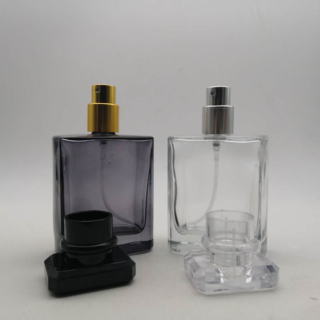 50ml refillable black square crystal glass spray perfume bottles for women with sprayers