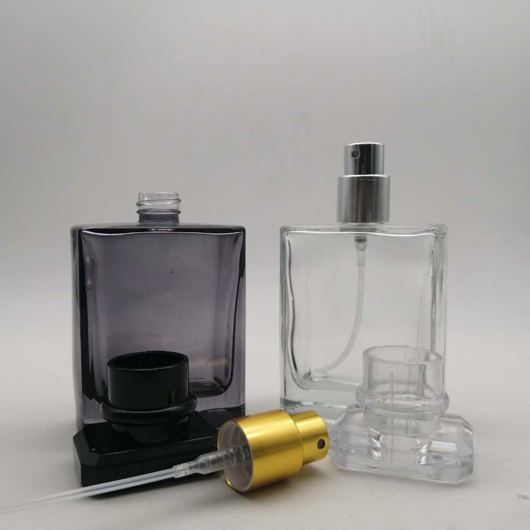50ml refillable black square crystal glass spray perfume bottles for women with sprayers
