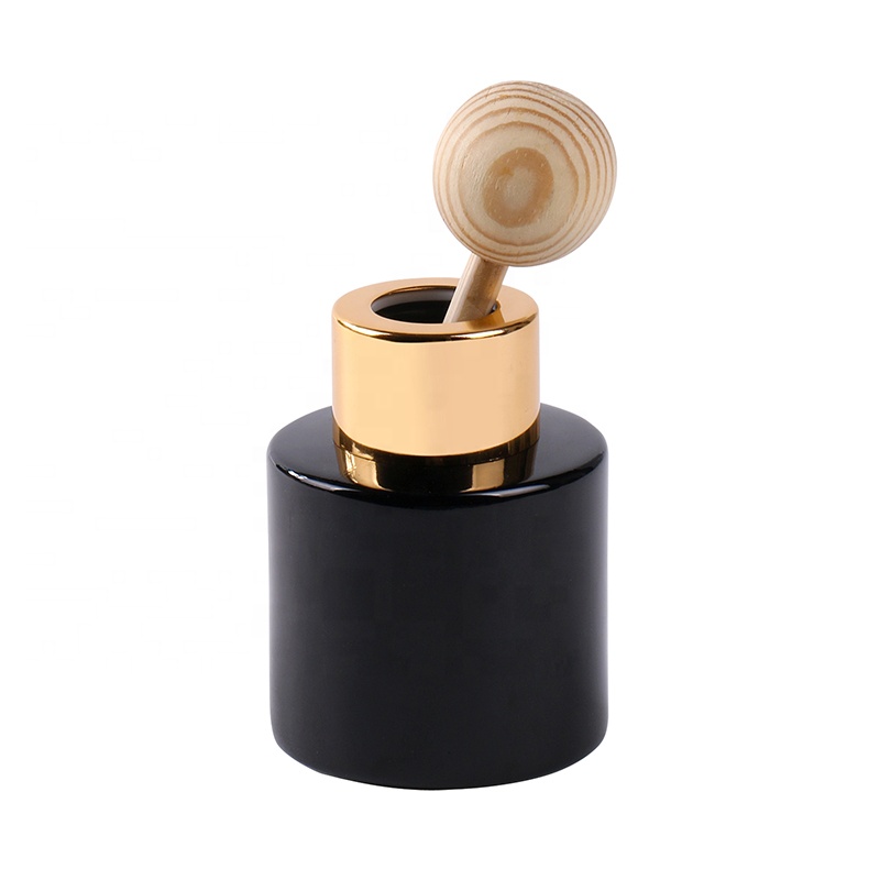50ml round shiny black glass reed diffuser bottle