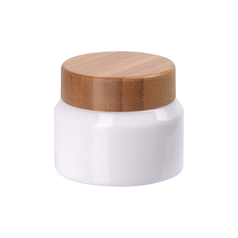50ml sloping shoulder opal white glass jar 50g skin care face cream cosmetic jars with bamboo wood lid