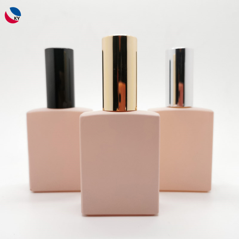 50ml square pink glass perfume bottle cosmetic packaging glass mist bouteille de soin