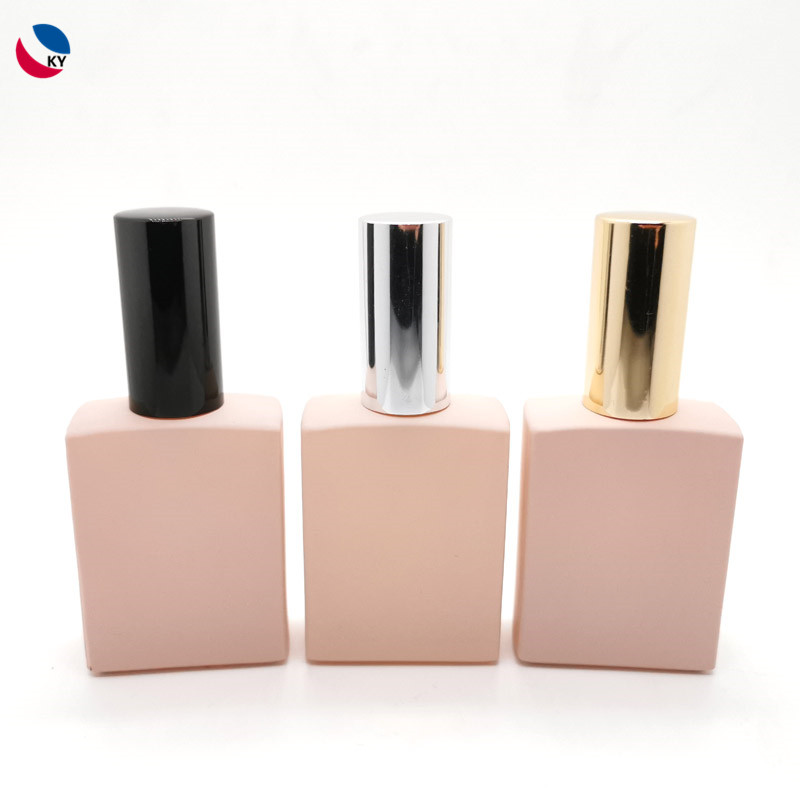 50ml square pink glass perfume bottle cosmetic packaging glass mist bouteille de soin