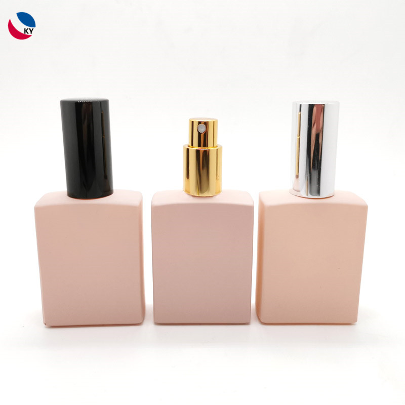 50ml square pink glass perfume bottle cosmetic packaging glass mist bouteille de soin