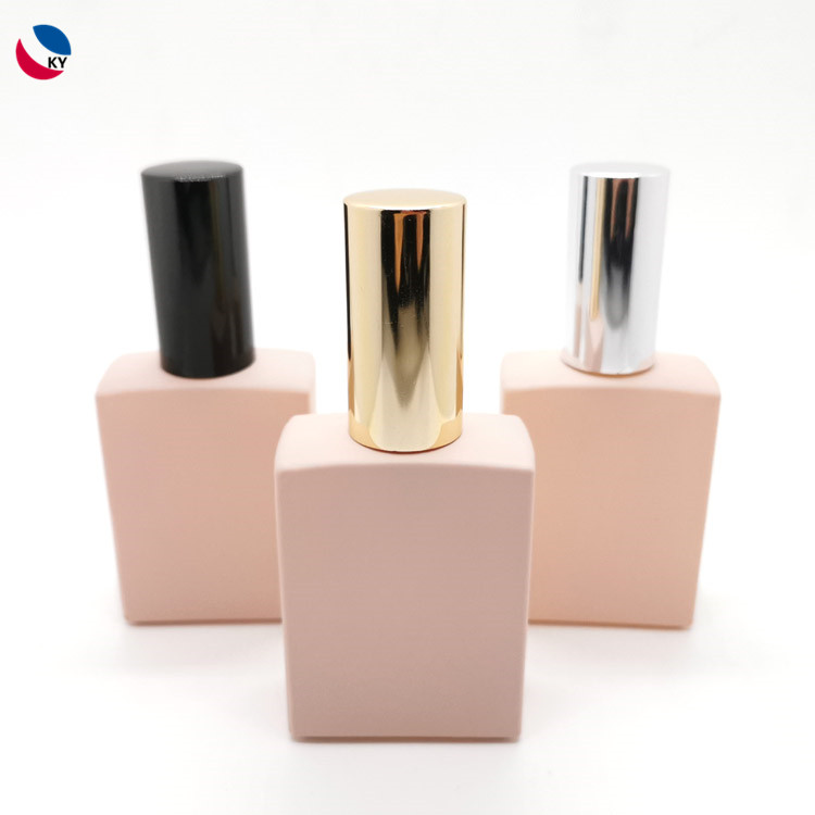 50ml square pink glass perfume bottle cosmetic packaging glass mist bouteille de soin