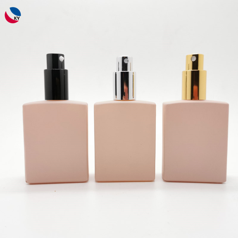 50ml square pink glass perfume bottle cosmetic packaging glass mist bouteille de soin