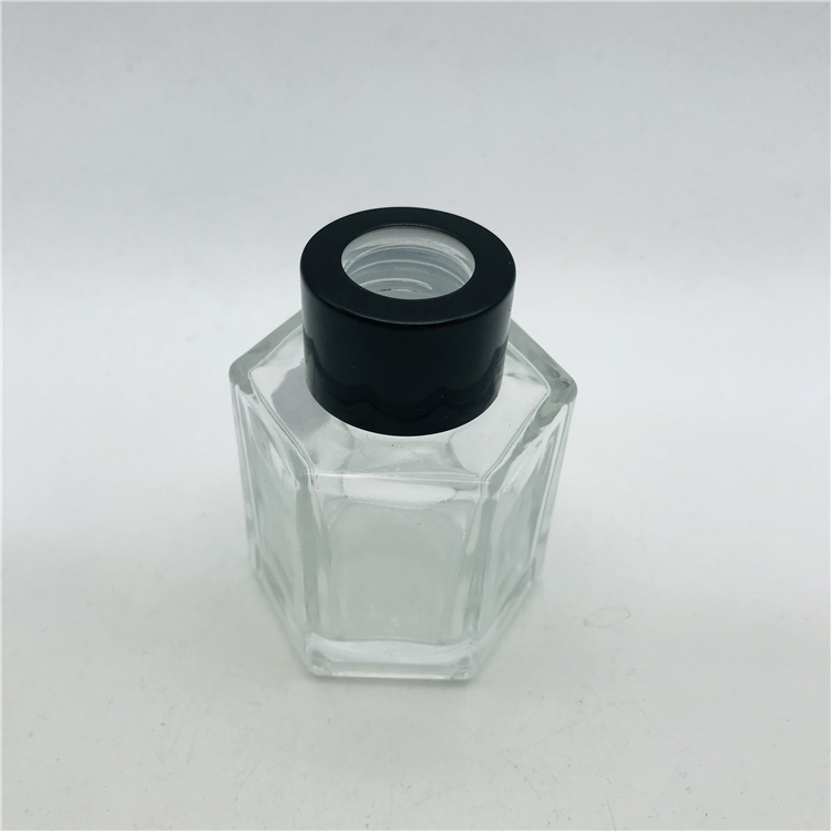 50ml super crystal white hexagon shape aromatherapy essential oil reed glass bottles with inner stopper and screw cap