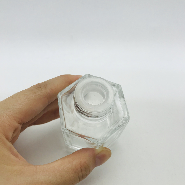 50ml super crystal white hexagon shape aromatherapy essential oil reed glass bottles with inner stopper and screw cap