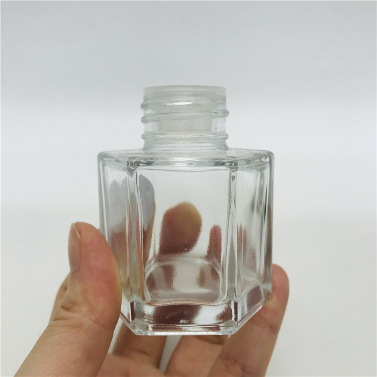 50ml super crystal white hexagon shape aromatherapy essential oil reed glass bottles with inner stopper and screw cap