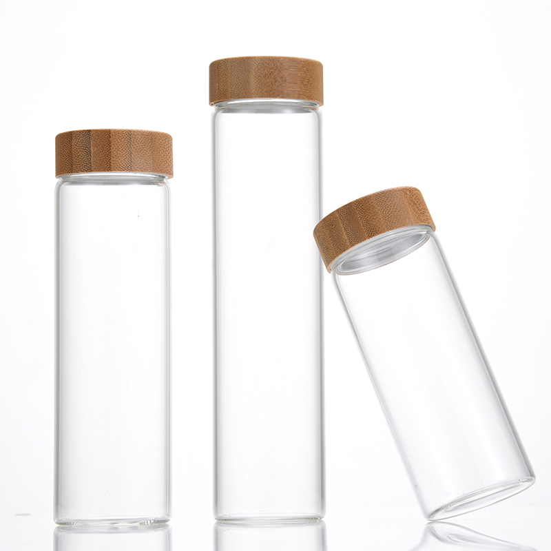 50ml threaded bamboo lid borosilicate glass bottle 100ml small honey jar sealed transparent glass bottle