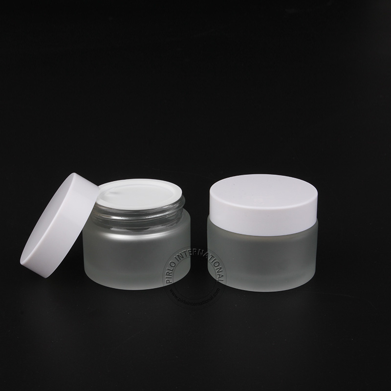 50ml transparent frosted glass jar with screw cap 50g customized personal care bottles wholesale