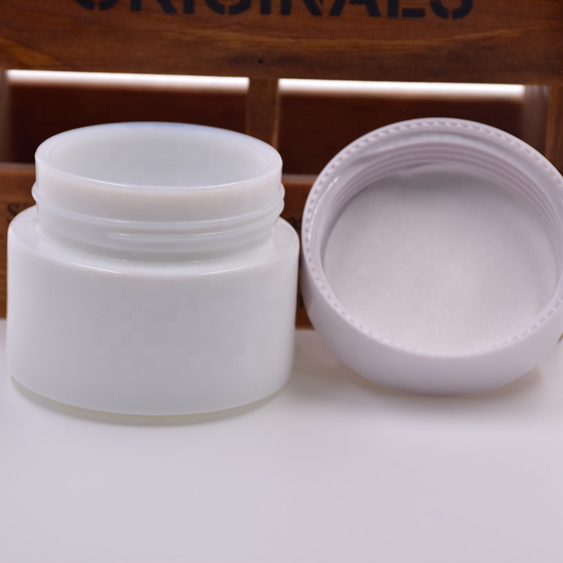 50ml white screw cap cosmetic containers sample testing packaging glass bottle empty makeup face eye cream jar with lids