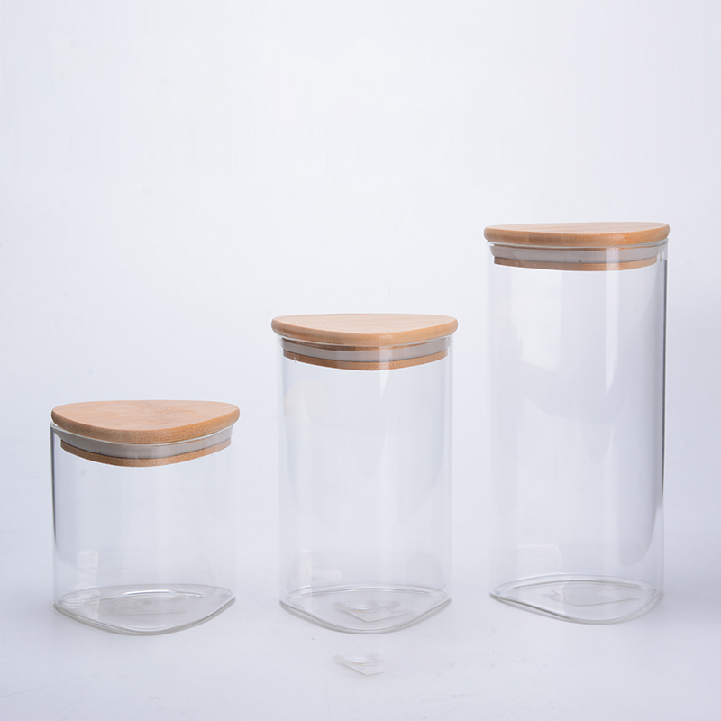 530ml 680ml 800ml Cuboid square shape borosilicate glass storage jar with airtight bamboo lid