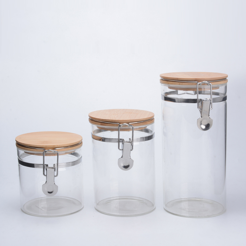 530ml 680ml 800ml Cuboid square shape borosilicate glass storage jar with airtight bamboo lid