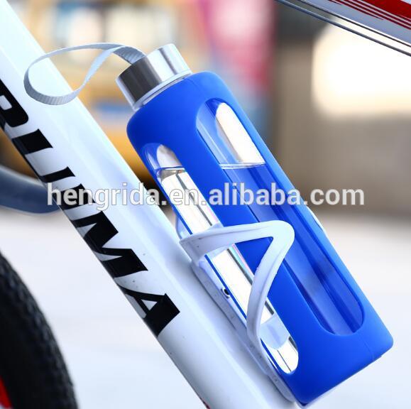 550ml/900ml Glass Water bottle with silicone sleeve glass bottle juice 16oz with stainless clip sports-bottle