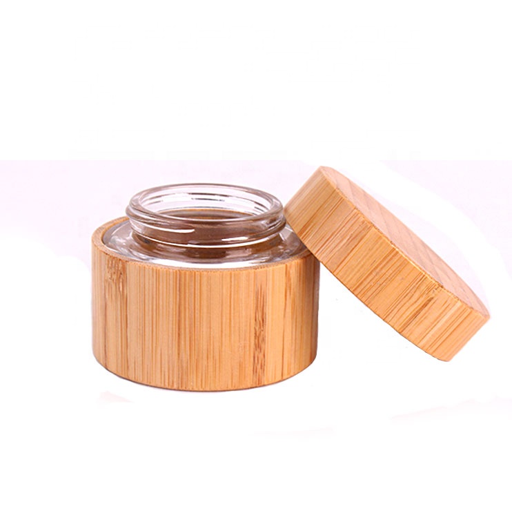 55ml High end bamboo wrapped glass cream jar with wooden lid