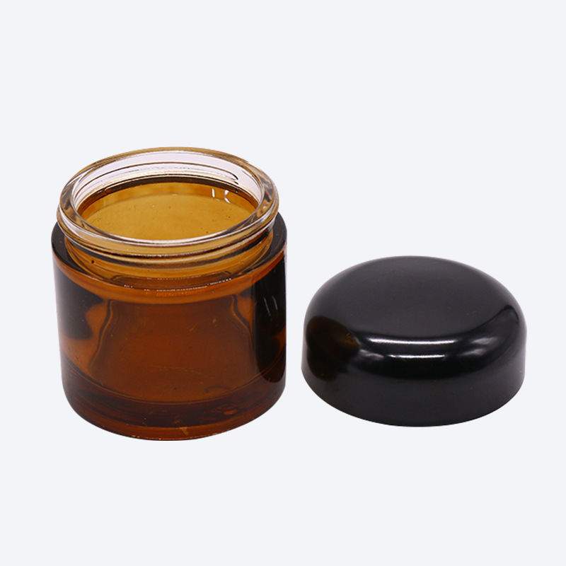 56 mm neck thick Phenolic plastic screw lid heavy base amber glass cosmetic jar