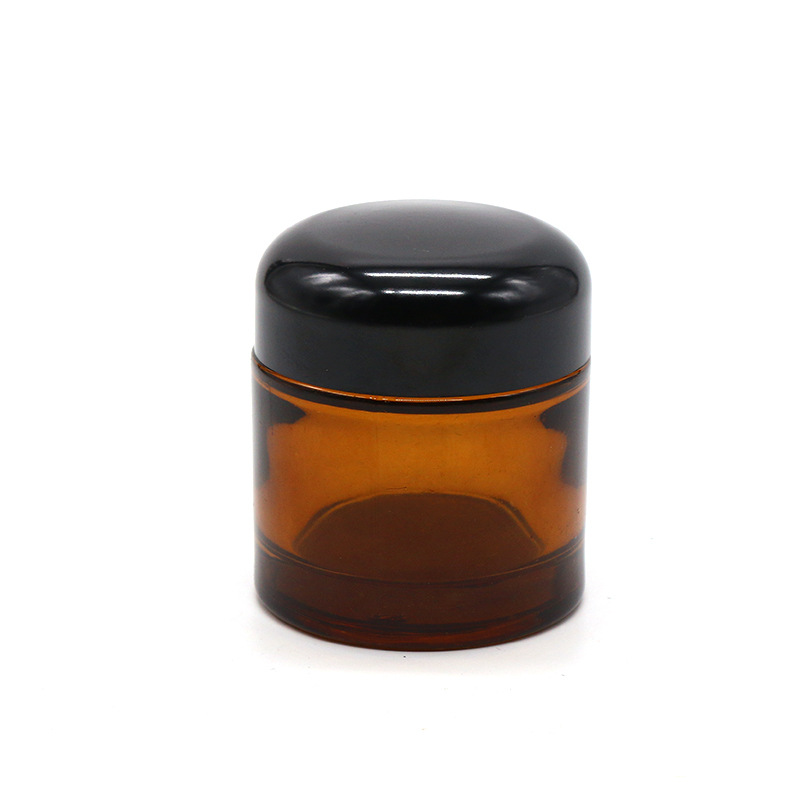 56 mm neck thick Phenolic plastic screw lid heavy base amber glass cosmetic jar