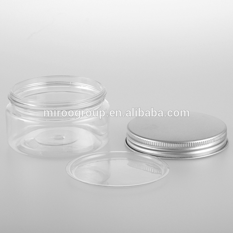 56mm neck 50ml 60ml 100ml 120ml PET Clear Wide Mouthed Round Cream Jar with Plastic and Aluminum Screw Lids for choose