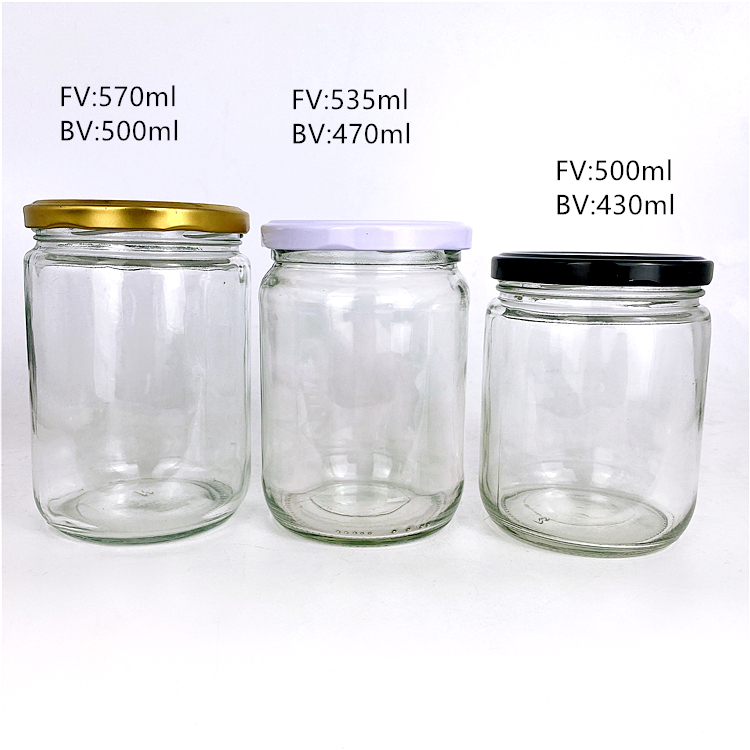 570ml 500ml 16oz straight glass jar with lug cap wide mouth glass container for food factory